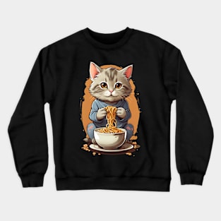 Cat eating noodles Crewneck Sweatshirt